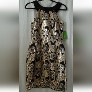 NWT Lilly Pulitzer 4 Sydney Metallic Brocade Dress Gold Silver Beaded VTG 59353